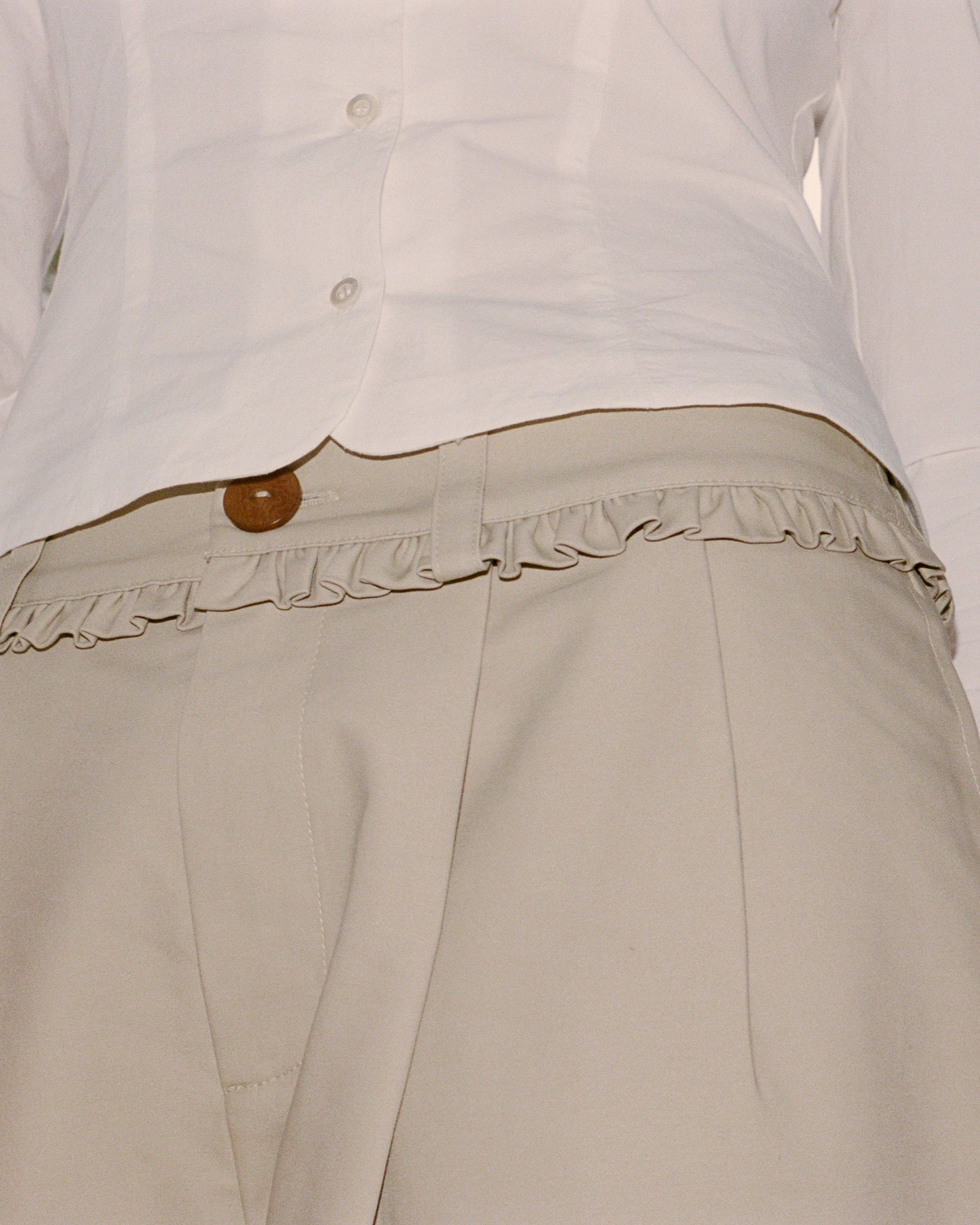 Frill Cotton Trousers - Fawn