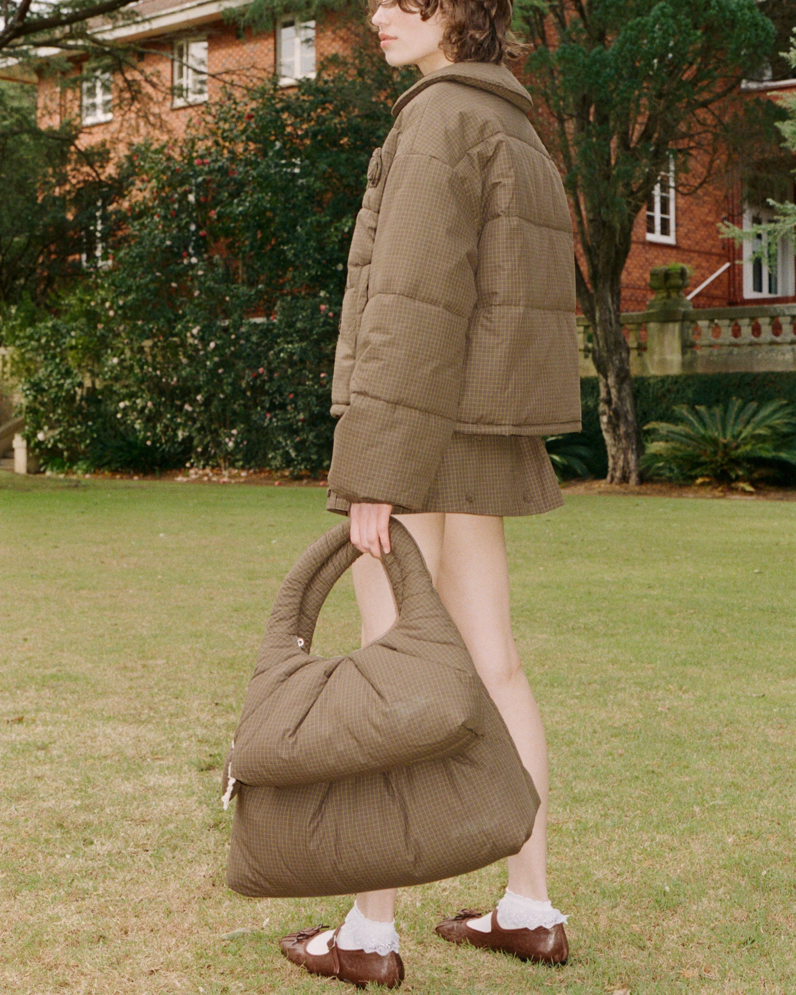 Large Pleat Puffer Tote - Ivy Check