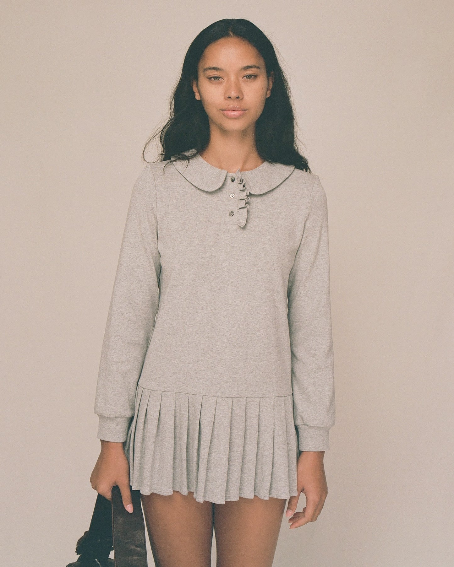 Polo Mini Long Sleeve Pleat Dress - Grey