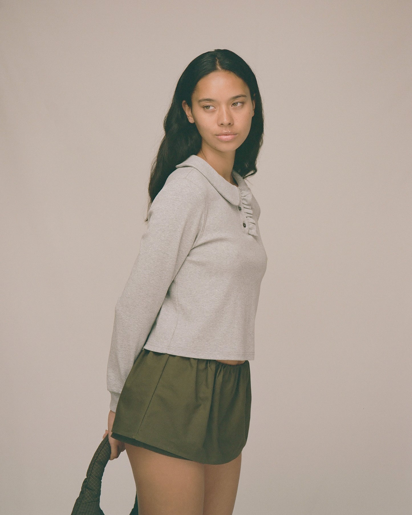 Polo Long Sleeve Top - Grey