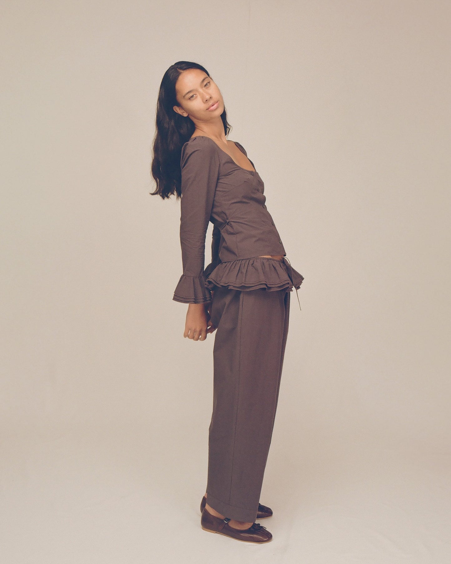 Detachable Ruffle Belt Pant - Shadow
