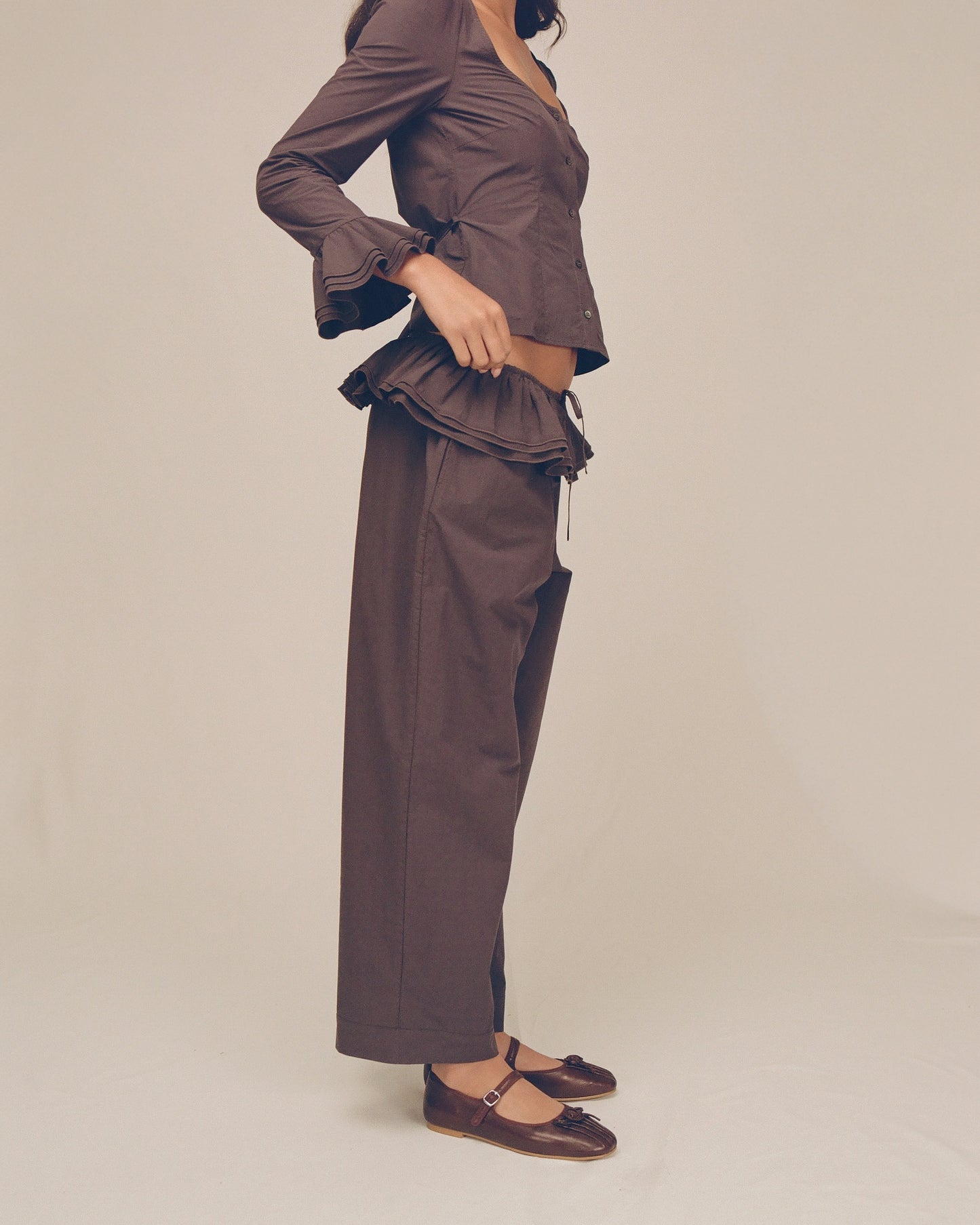 Detachable Ruffle Belt Pant - Shadow