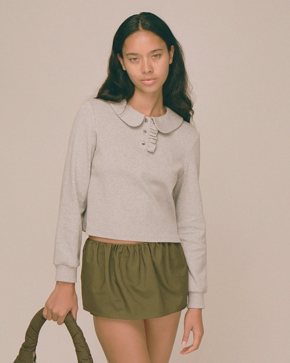 Polo Long Sleeve Top - Grey