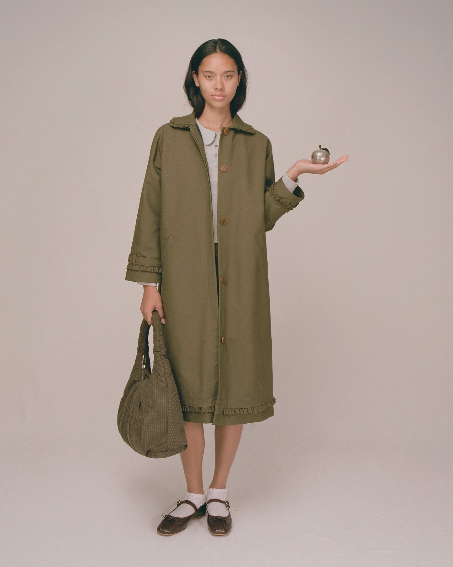 Tailored Gather Trench Coat - Eucalyptus