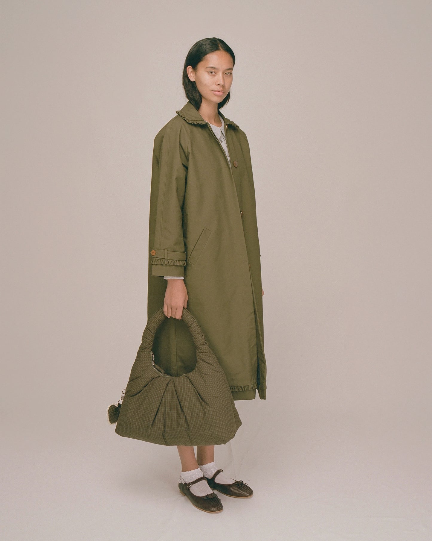 Tailored Gather Trench Coat - Eucalyptus