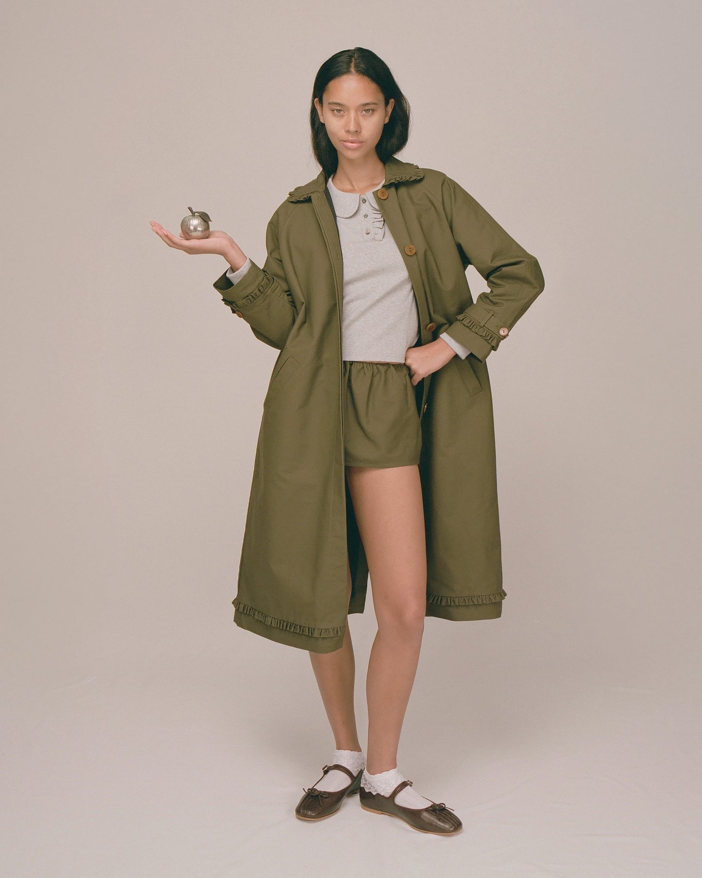 Tailored Gather Trench Coat - Eucalyptus