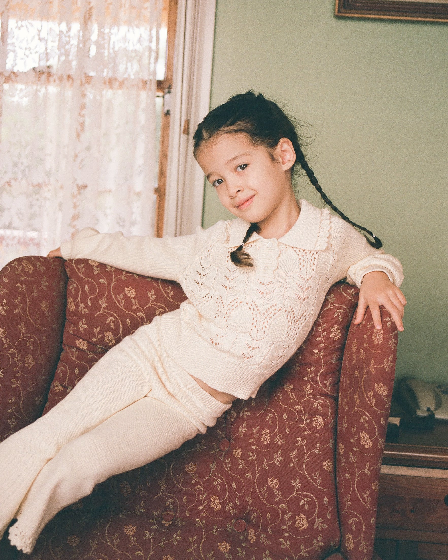 【新品未使用】Lil lace knit tops（ivory） Mini: Mini Buttoned Lace Knit Pullover - Porcelain - My mum made