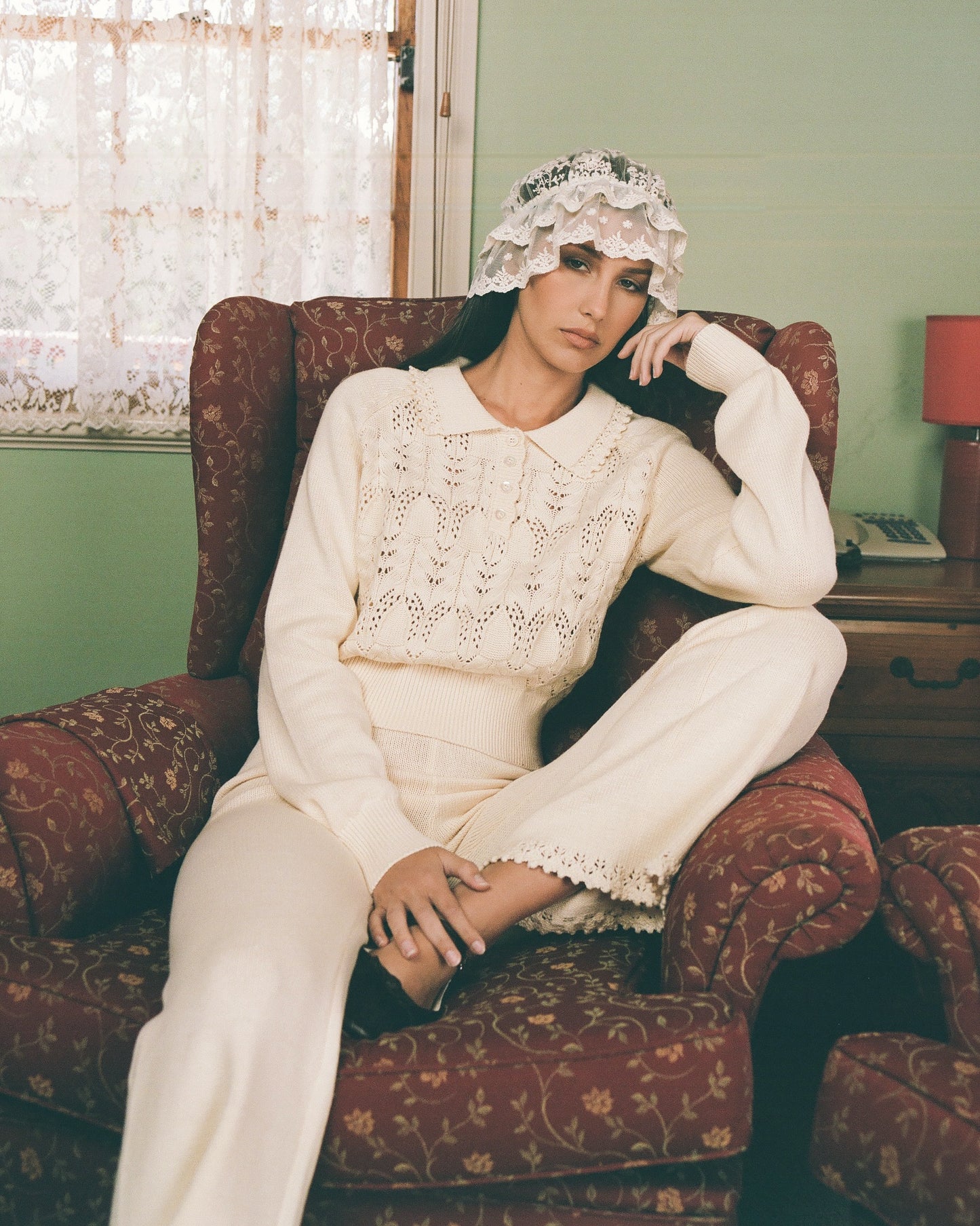 Buttoned Lace Knit Pullover - Porcelain