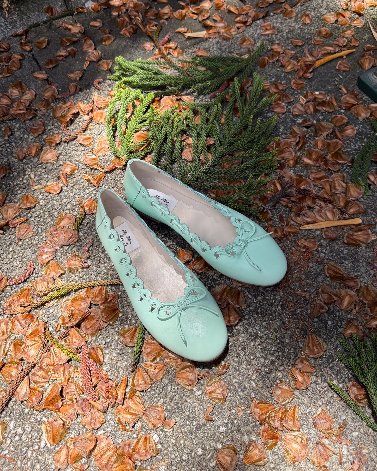 Ribbon Stitch Ballet Flats - Mint