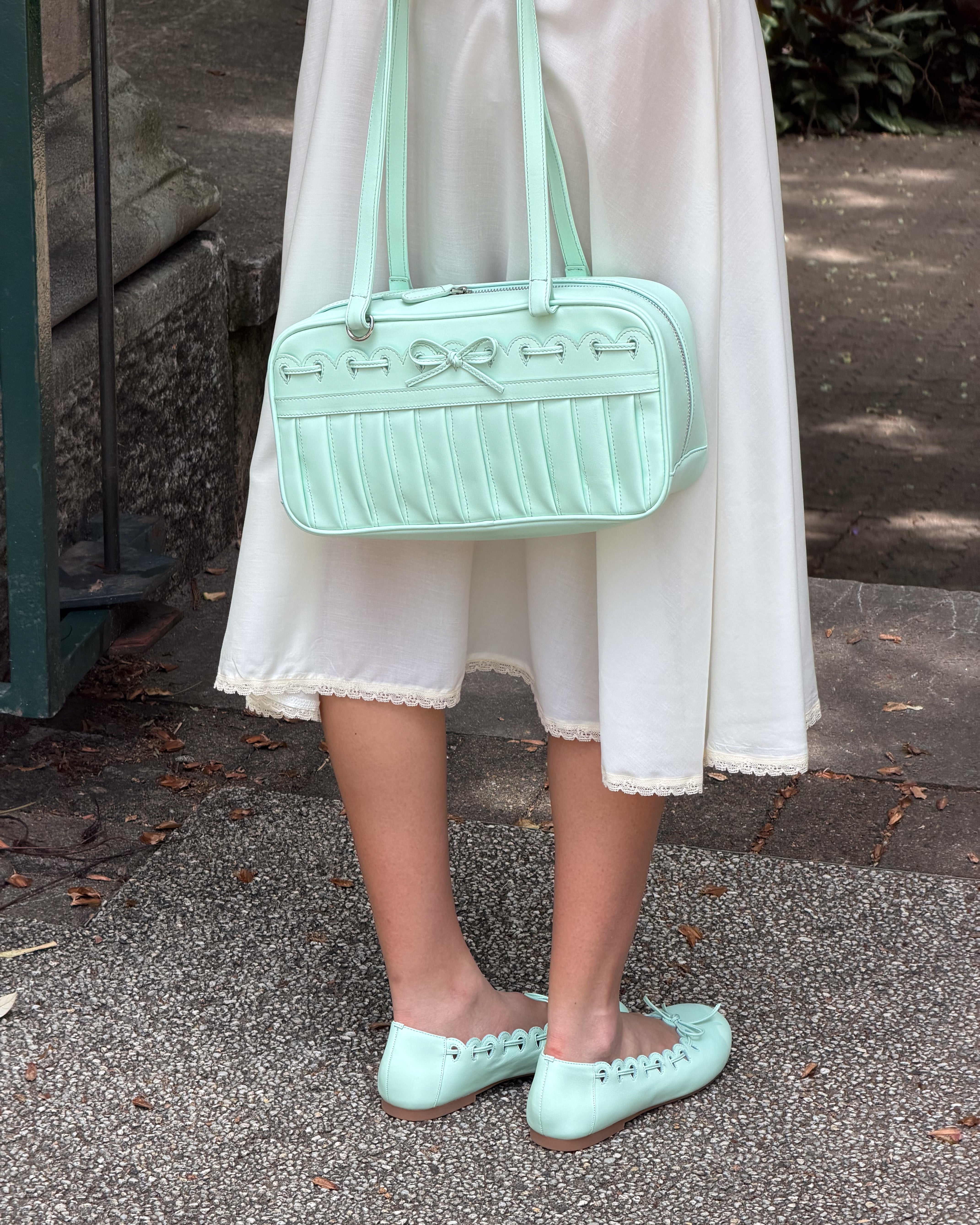 Bags: Ribbon Stitch Shoulder Bag - Mint - My mum made it – MY MUM