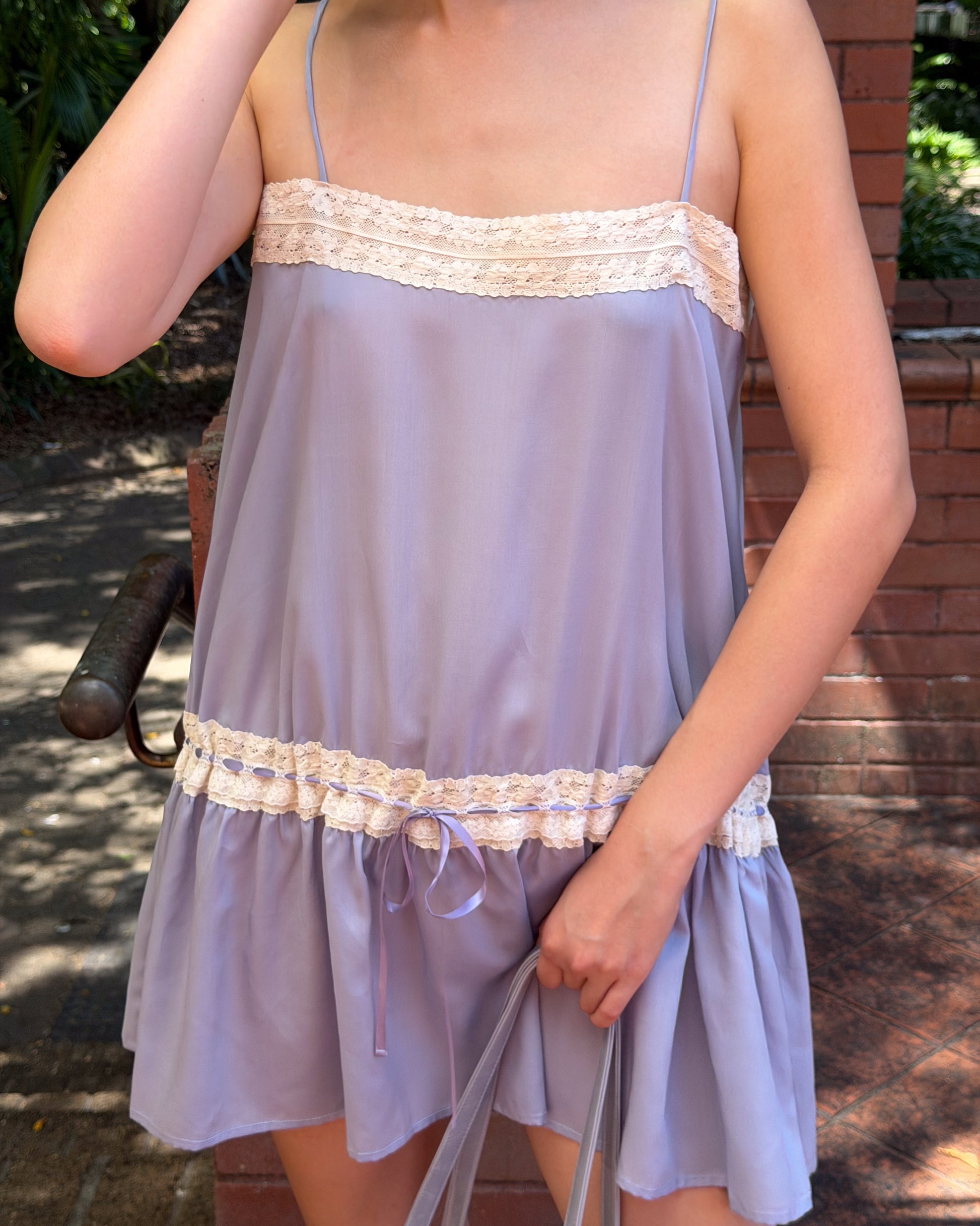 Dresses: Lace Ribbon Dress - Wisteria