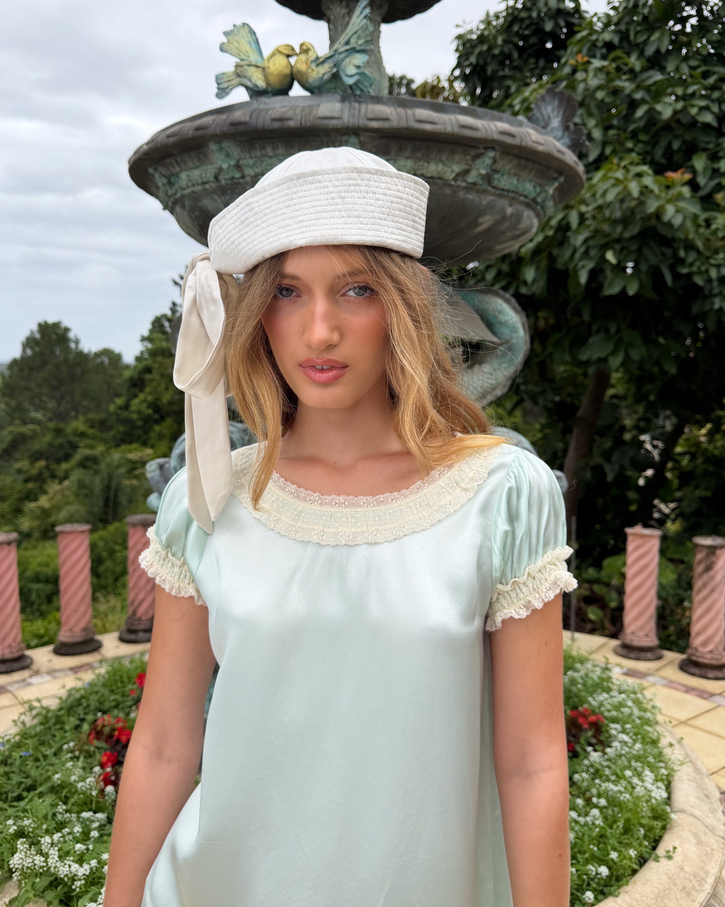 Tie Sailor Hat - White Satin