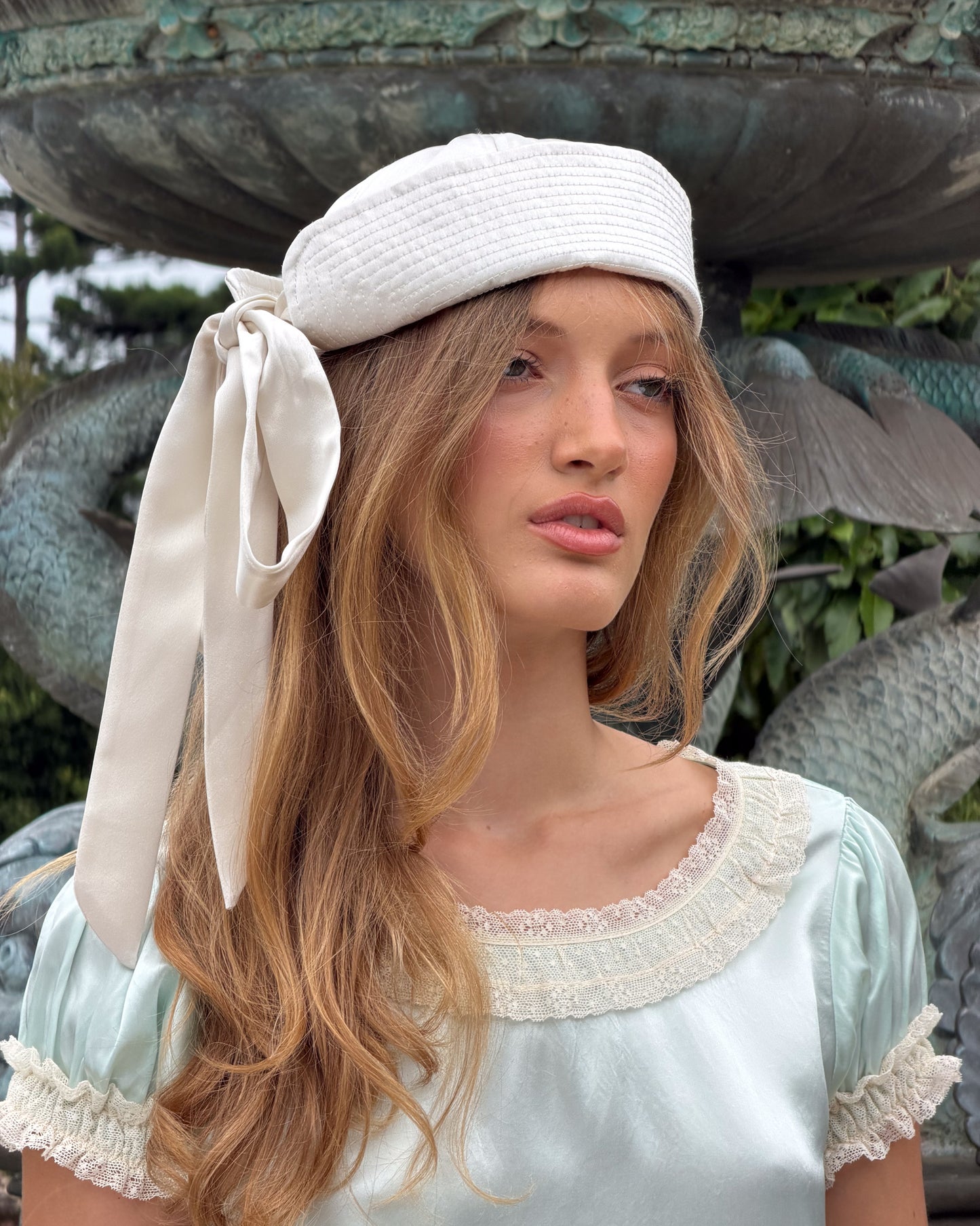 Tie Sailor Hat - White Satin
