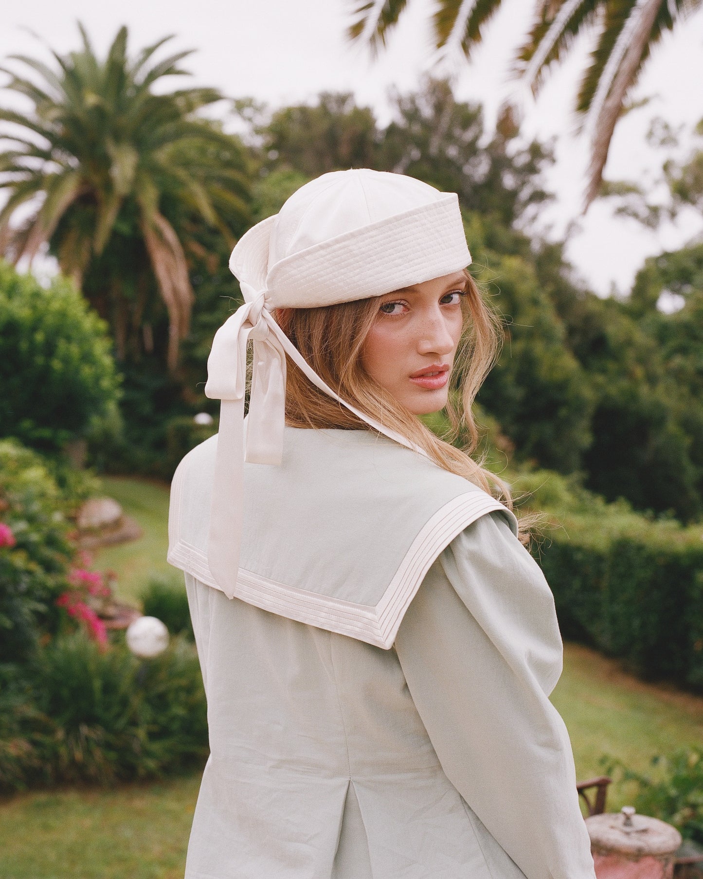 Tie Sailor Hat - White Satin