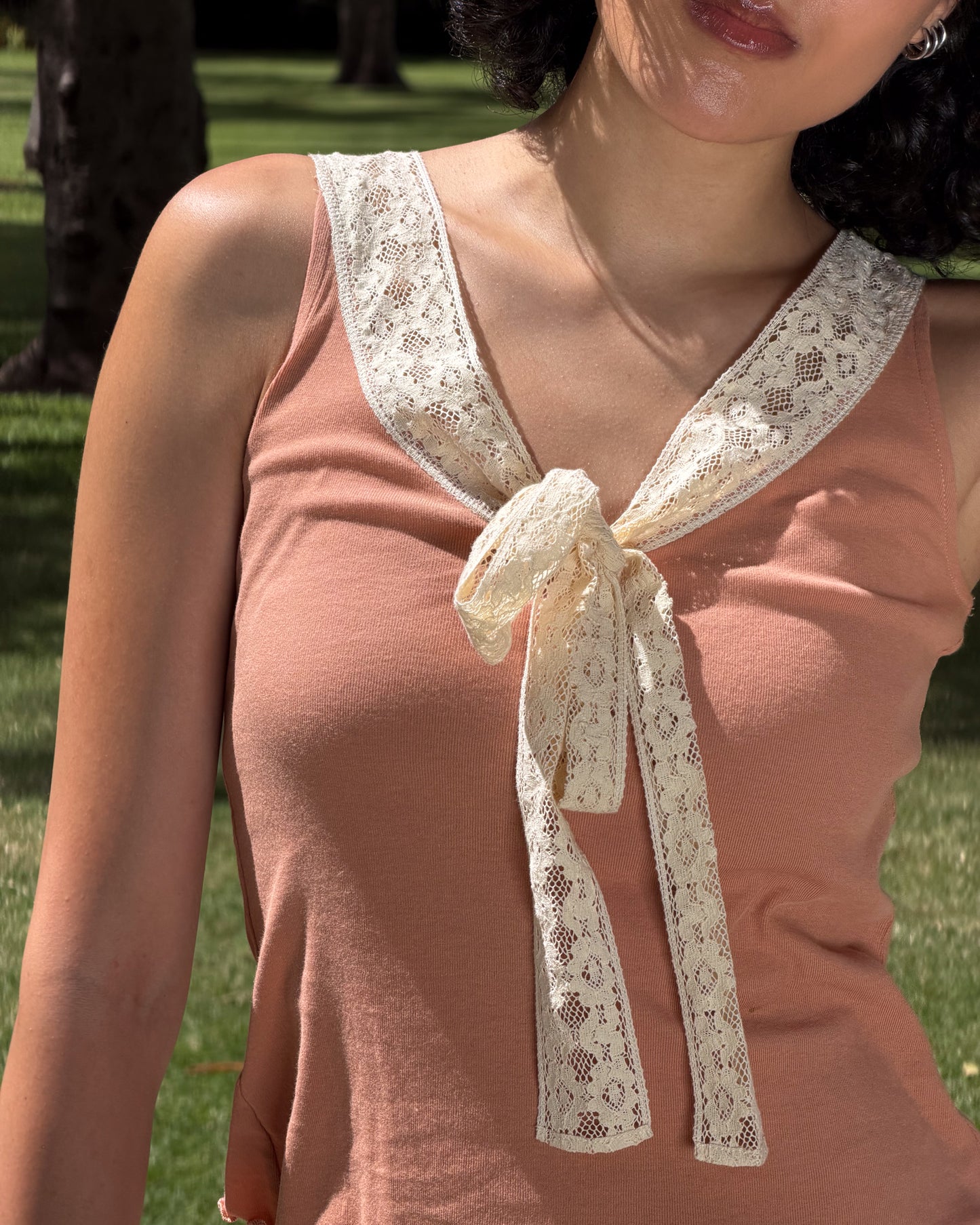 Lace Bow Tank - Rose Veil