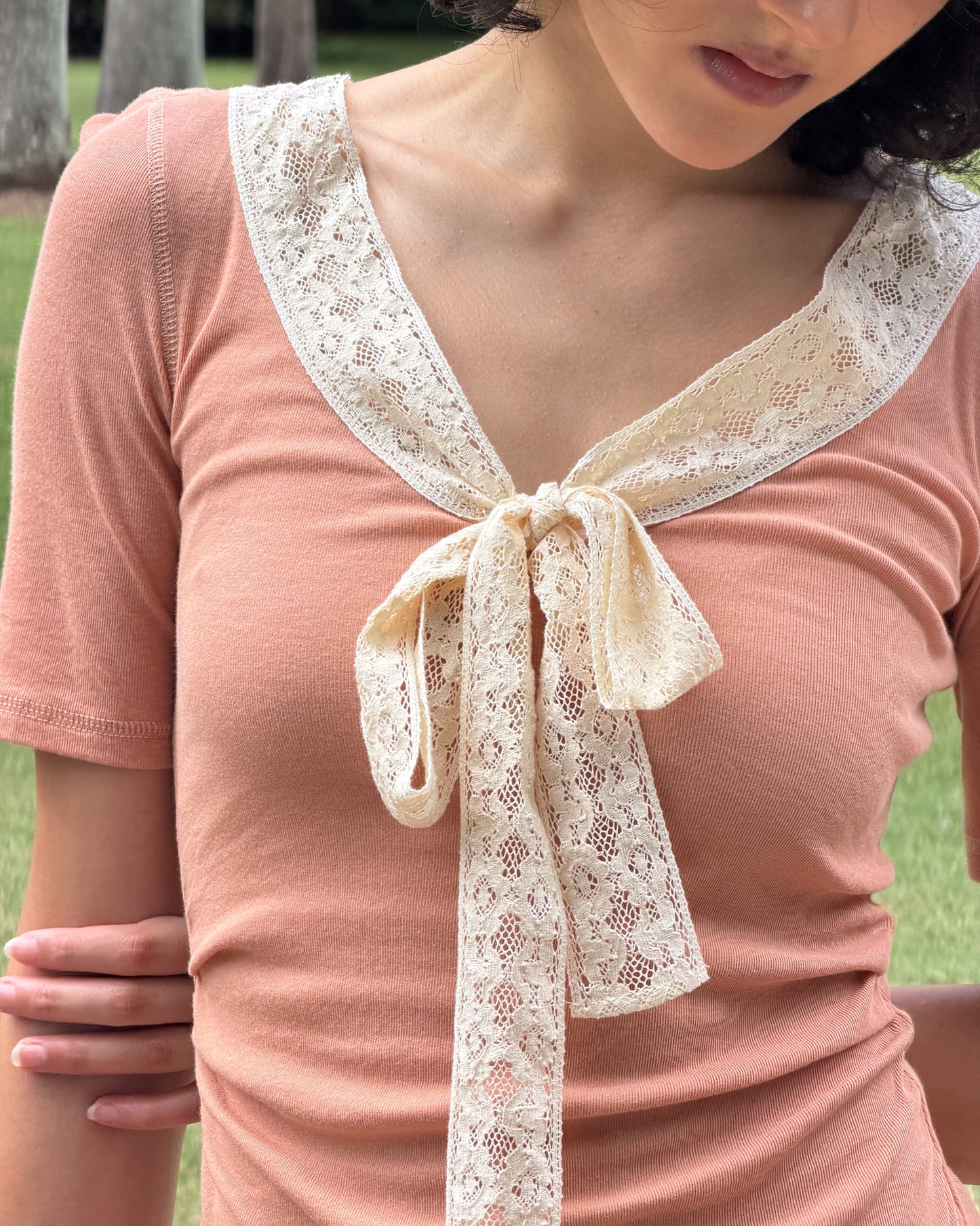 Lace Bow Mini Dress - Rose Veil