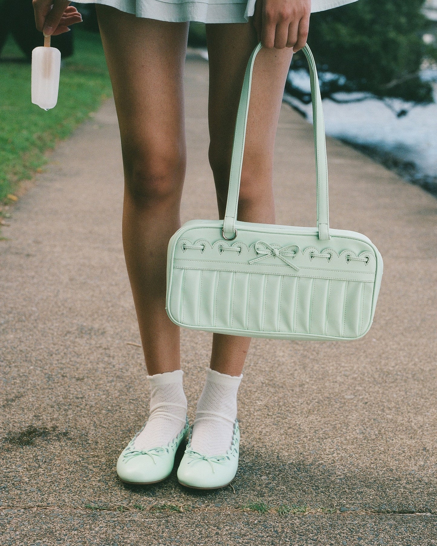 Ribbon Stitch Ballet Flats - Mint