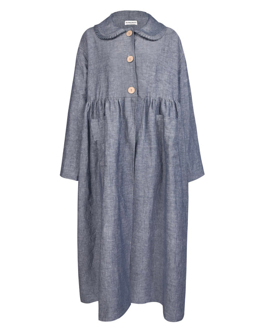 Nina Linen Trench Coat - Denim Blue