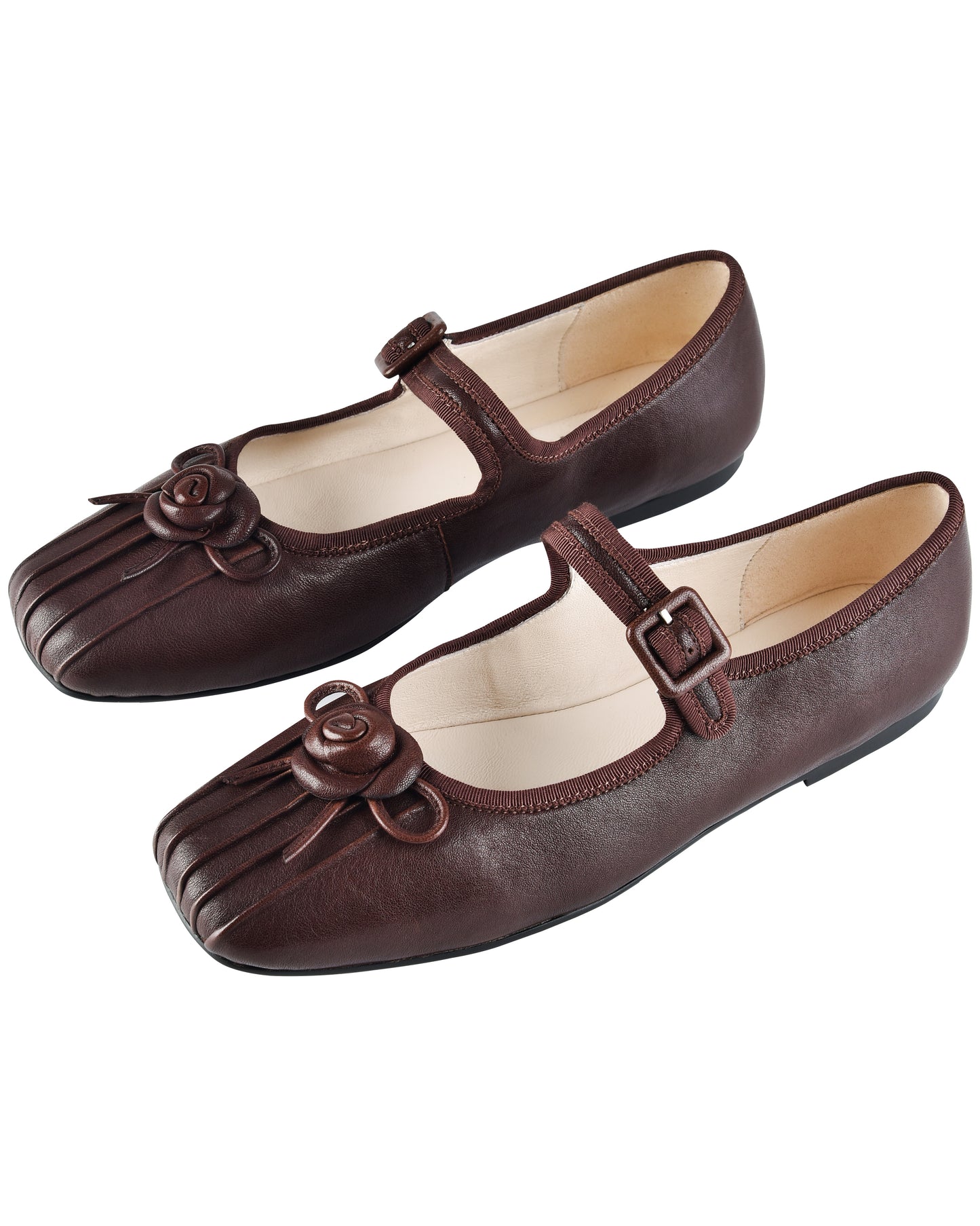 Rosette Leather Mary Janes - Saddle