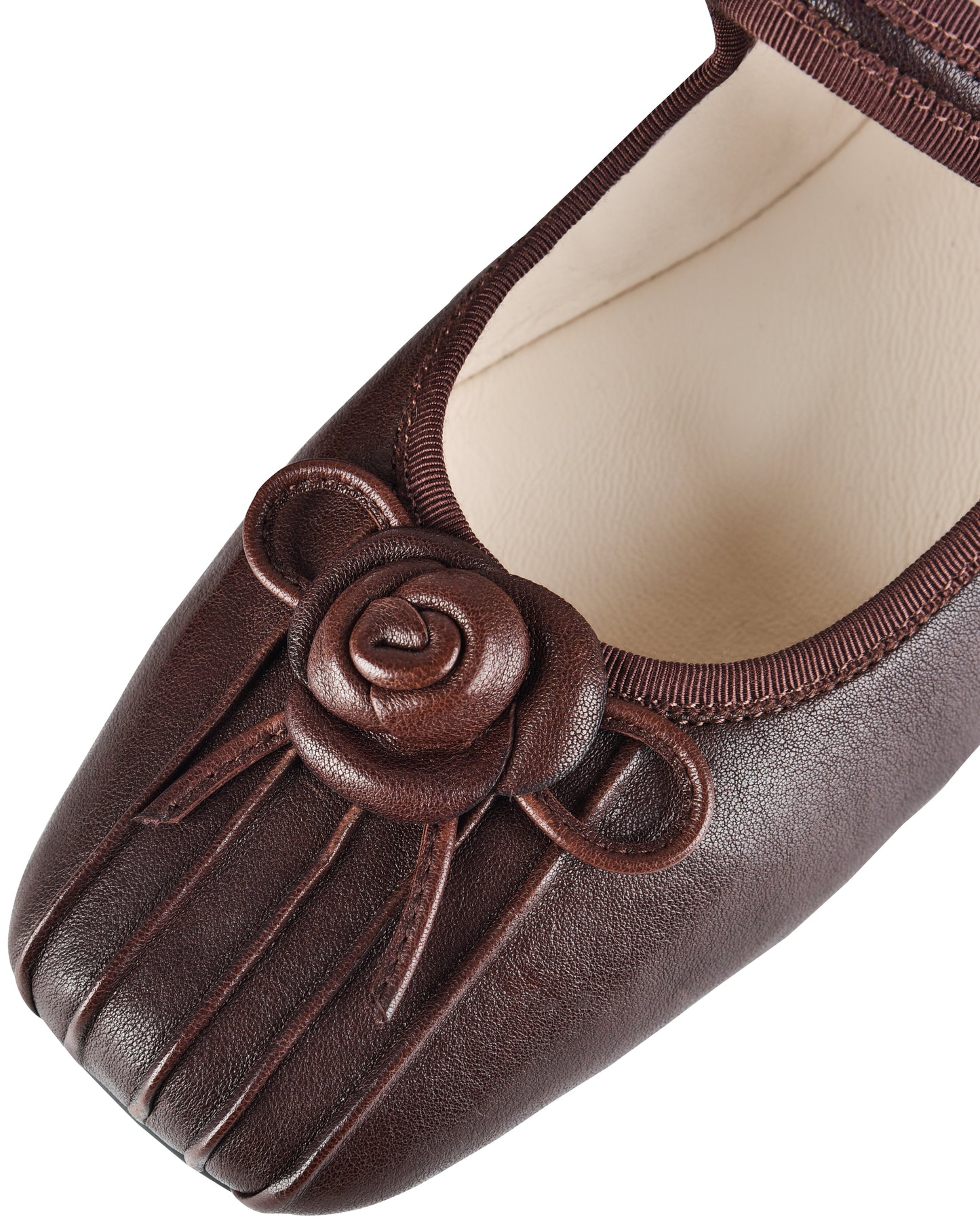 Rosette Leather Mary Janes - Saddle