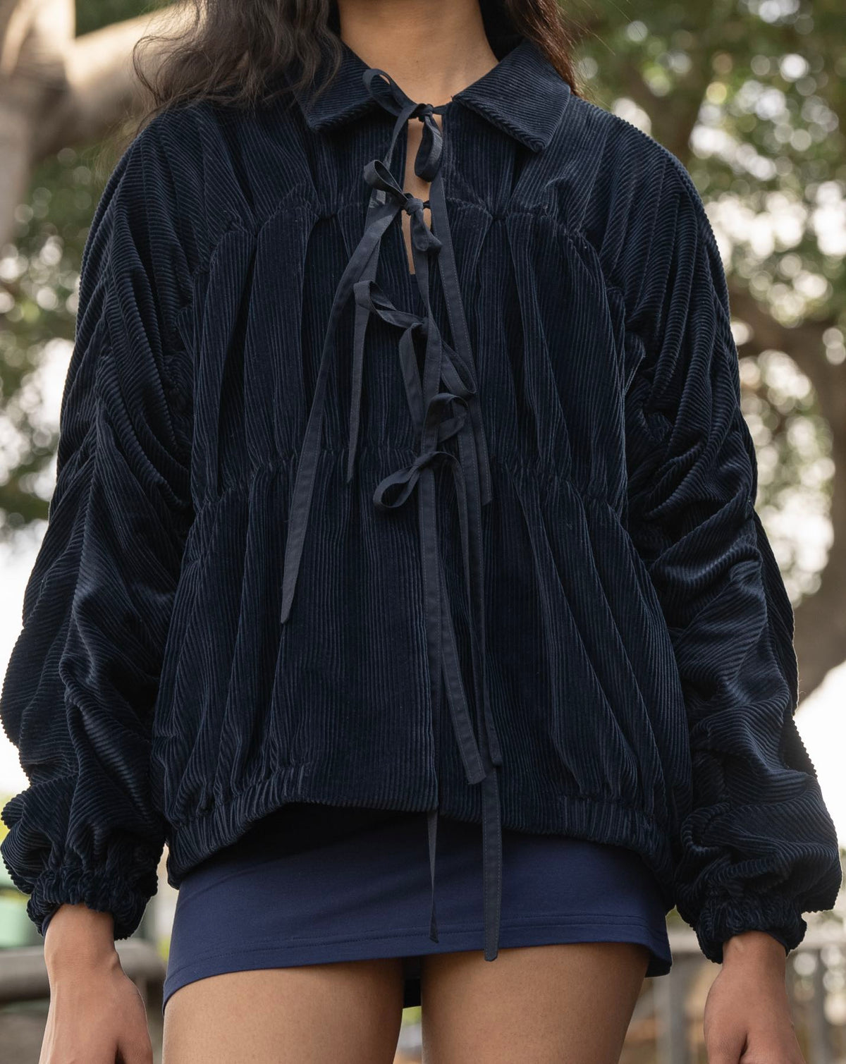 Ruche Tie Jacket - Navy Corduroy