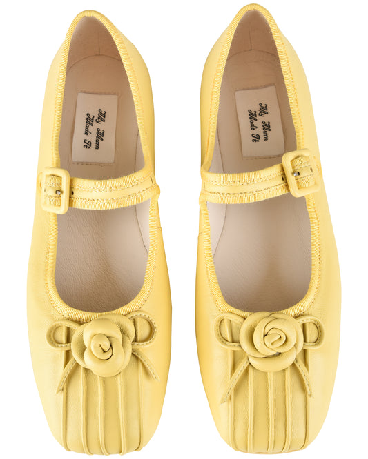 Rosette Leather Mary Janes - Marigold