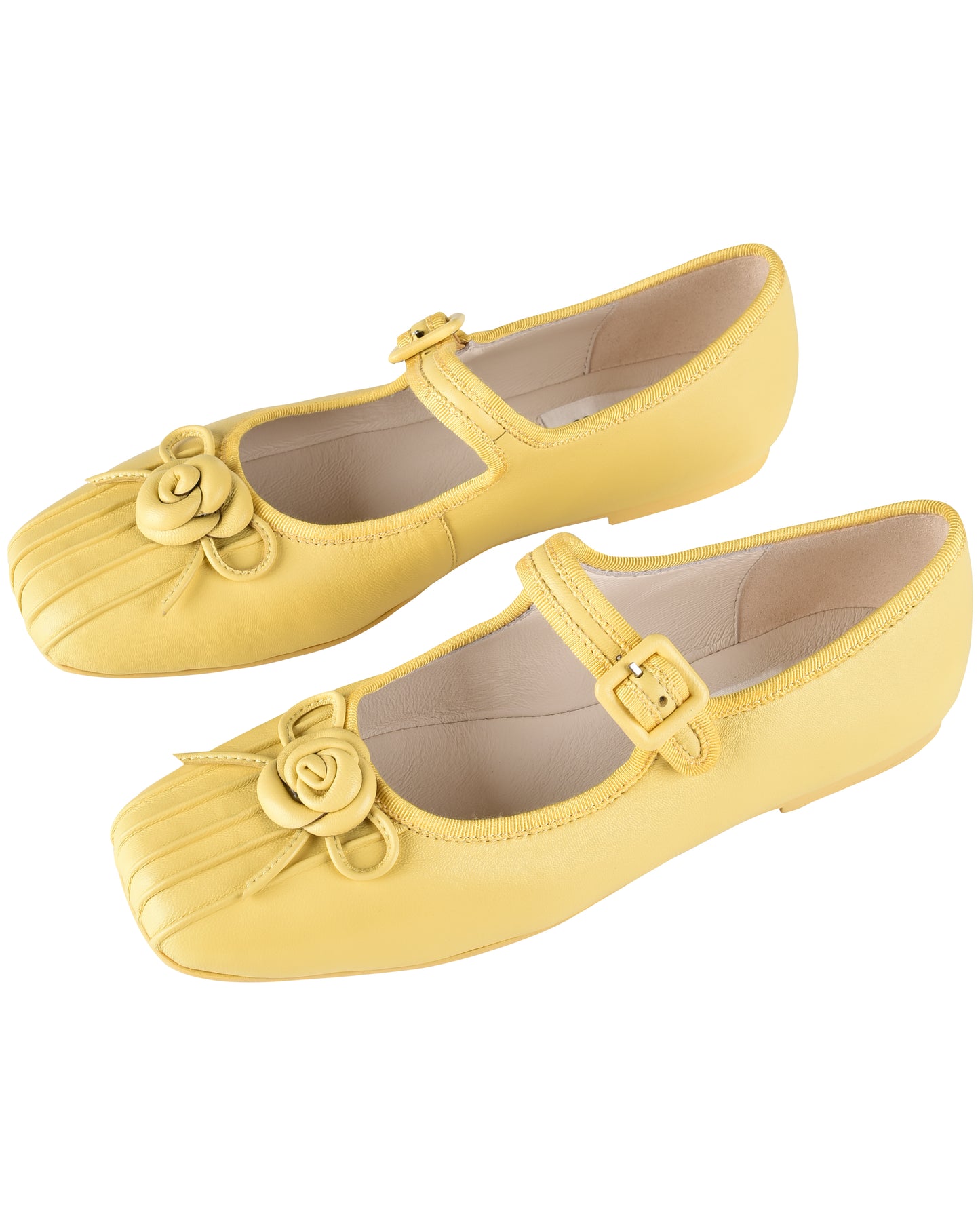 Rosette Leather Mary Janes - Marigold