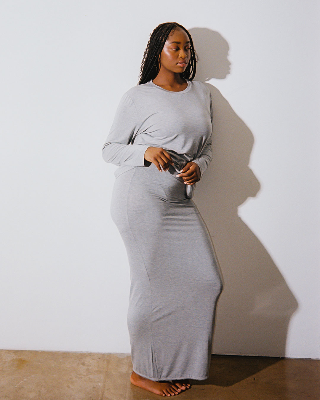 Bamboo Fitted Maxi Skirt - Grey