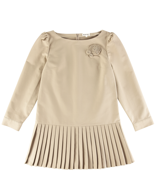 Dropwaist Pleat Dress - Fawn