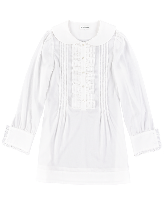 Ruffle Placket Mini Dress - White