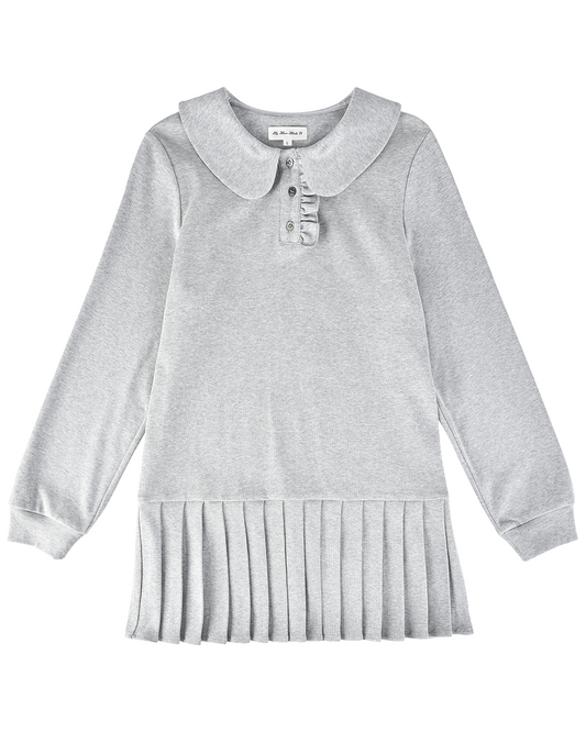Polo Mini Long Sleeve Pleat Dress - Grey