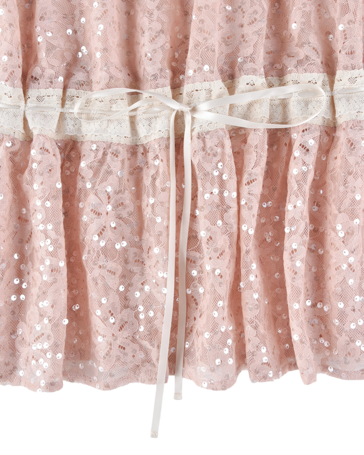 Lace Ribbon Dress - Pink Glimmer