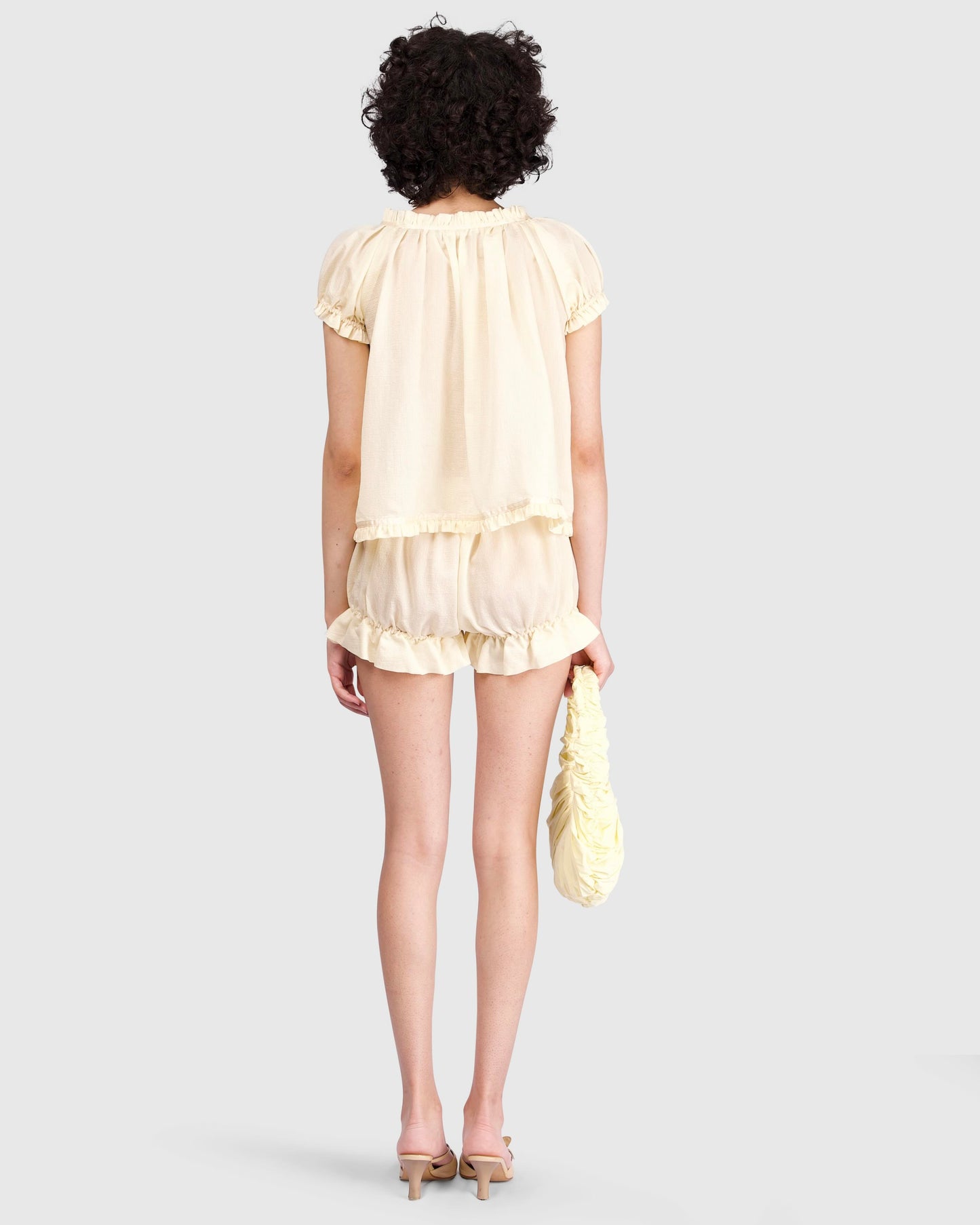 Sheer Tie Puff Sleeve Top - Lemon