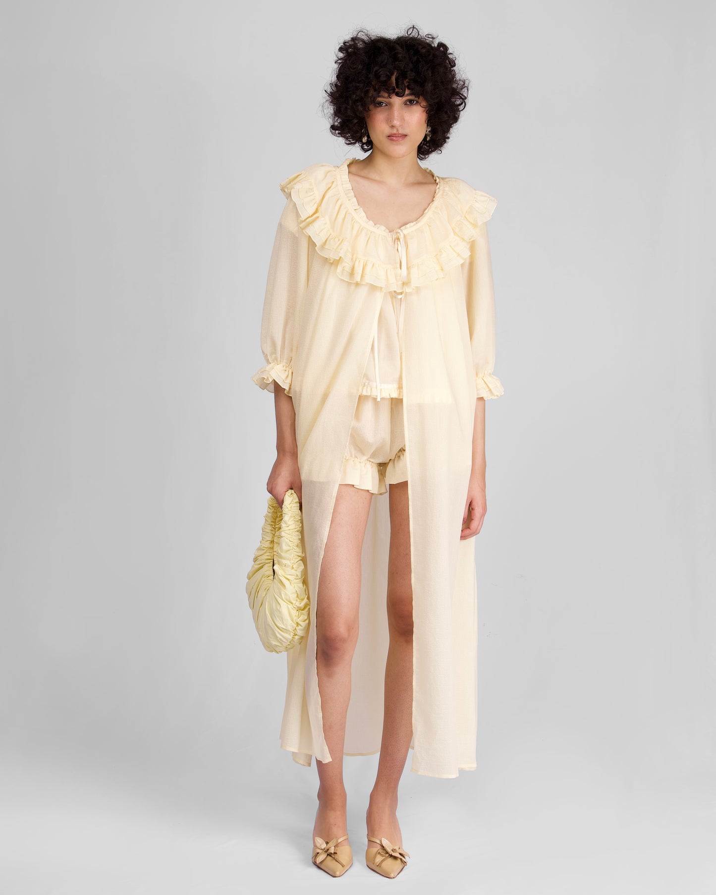 Sheer Tie Puff Sleeve Top - Lemon