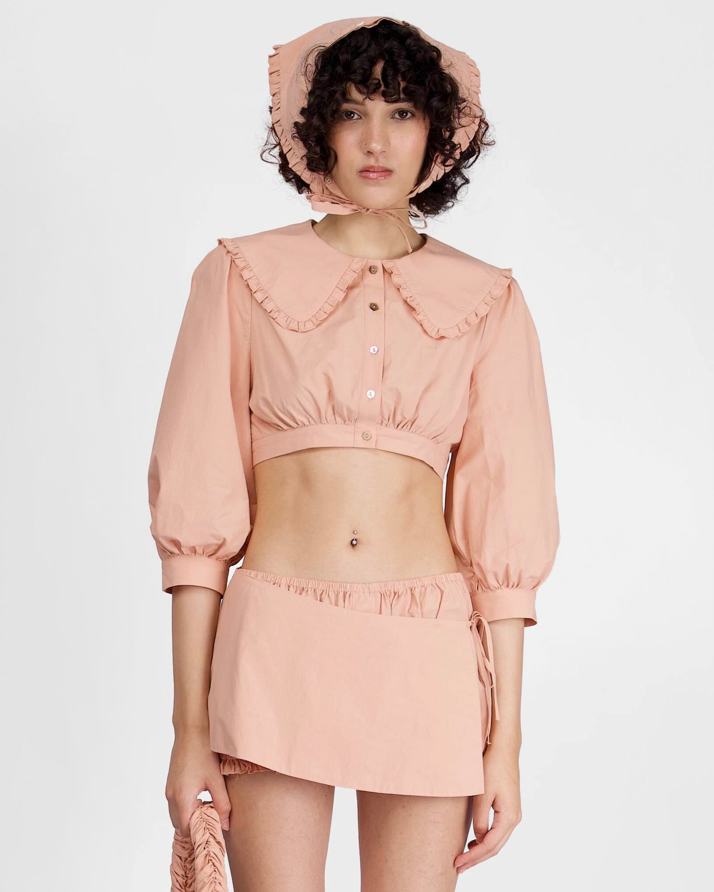 Collar Crop Blouse - Peach