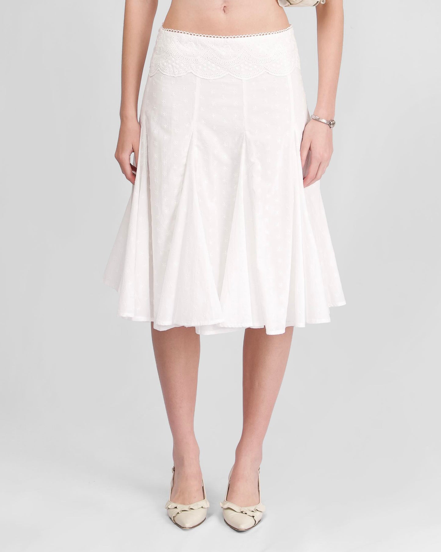 Lace Eyelet Midi Skirt