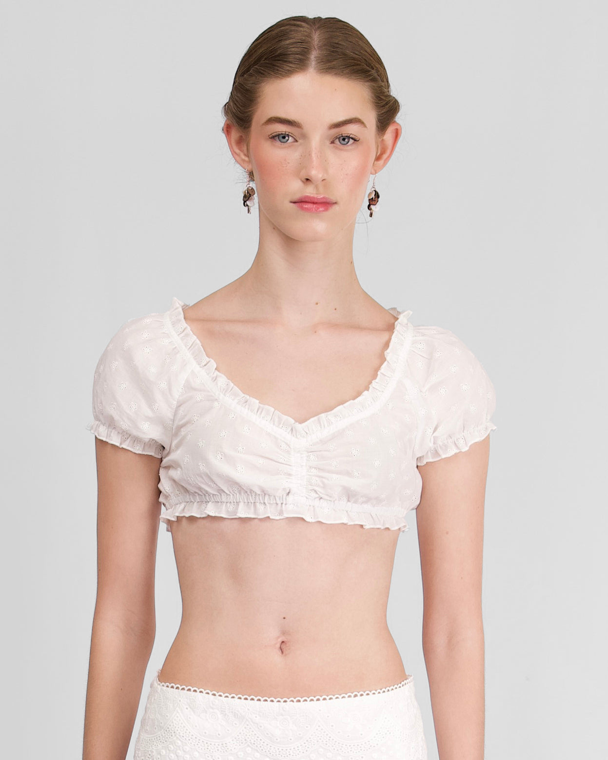 Eyelet Puff Sleeve Crop