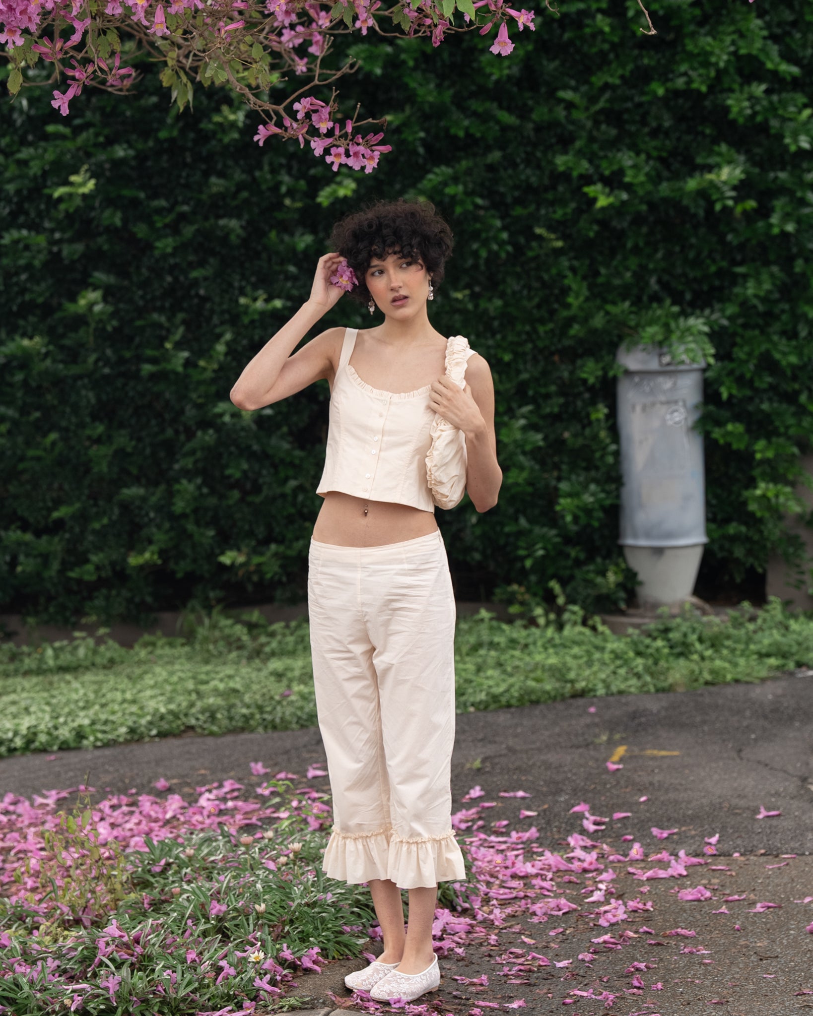 My Mum Made It - Frill Capri Pant - Bone