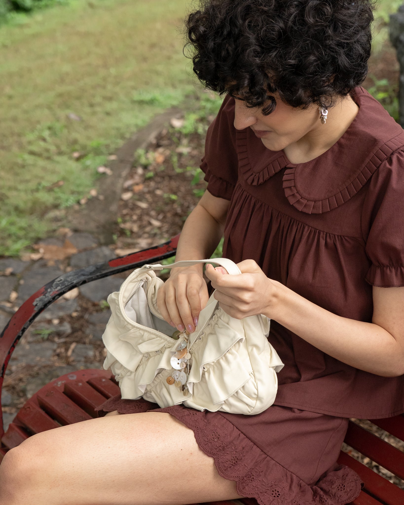 My Mum Made It - Cream Leather Frill Bag