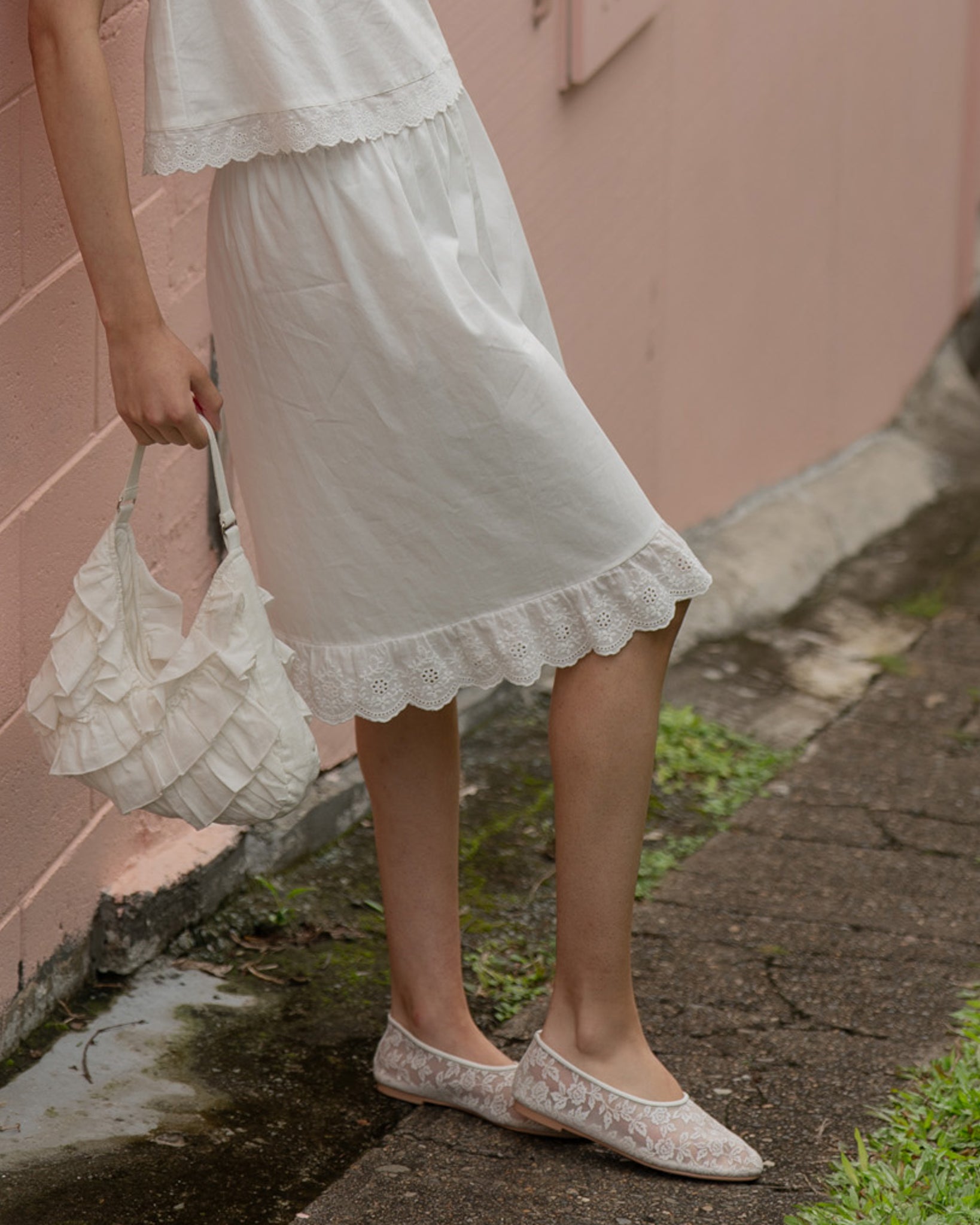 My Mum Made It - Lace Hem Midi Skirt - White