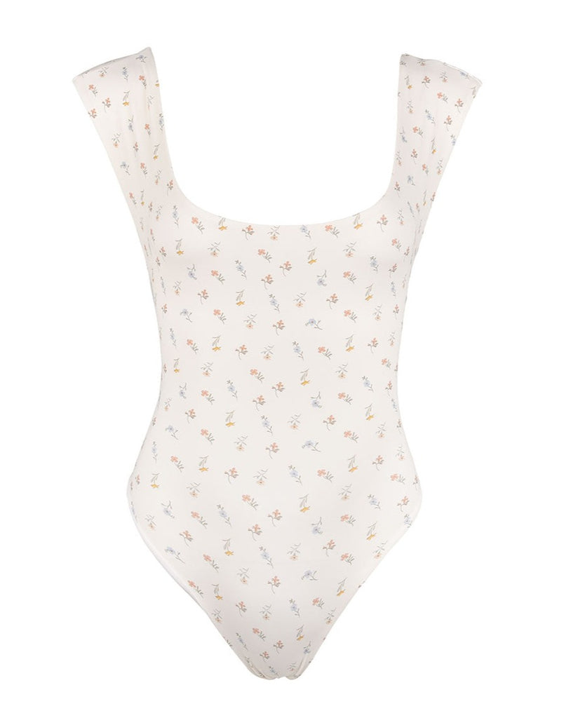 Cap Sleeve Dip Back Bodysuit - Fallen Flowers