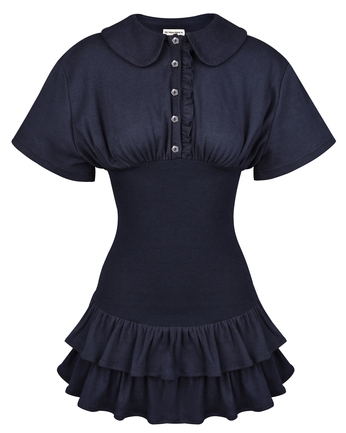 Collar Fitted Frill Dress - Navy