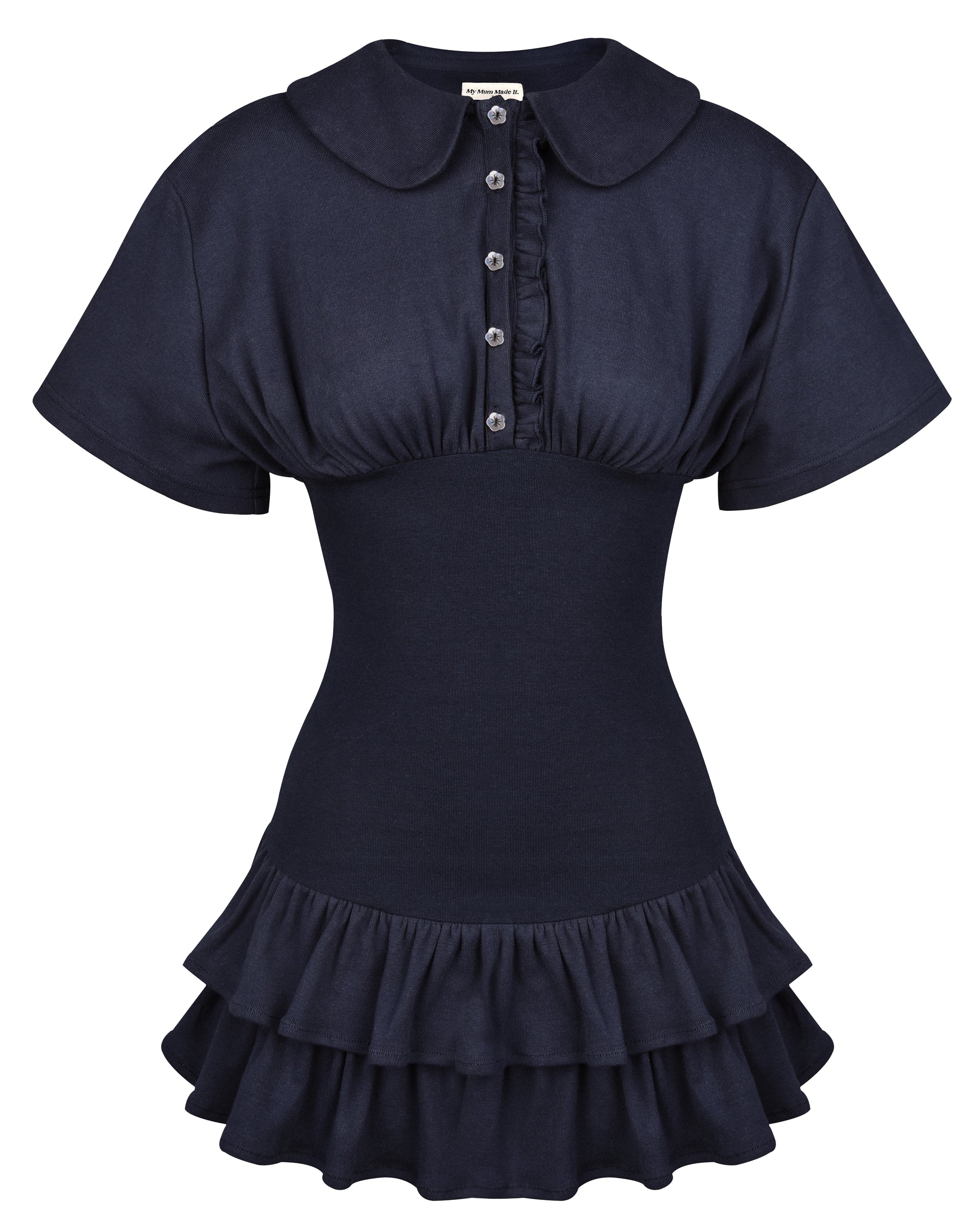 navy blue collar dress Collar Fitted Frill Dress