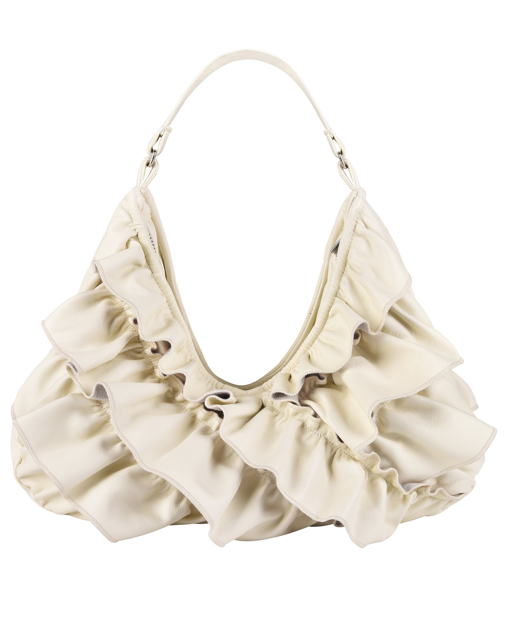 Cream Leather Frill Bag