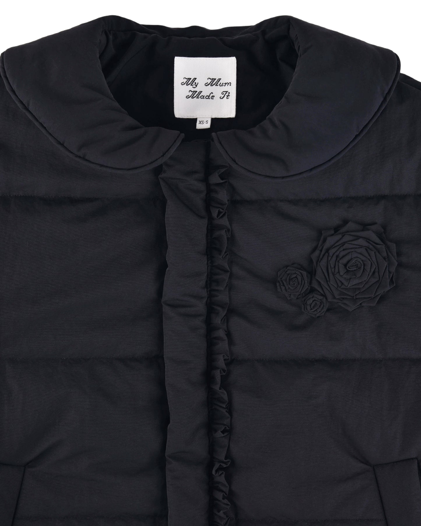 Rosette Puffer Jacket - Black