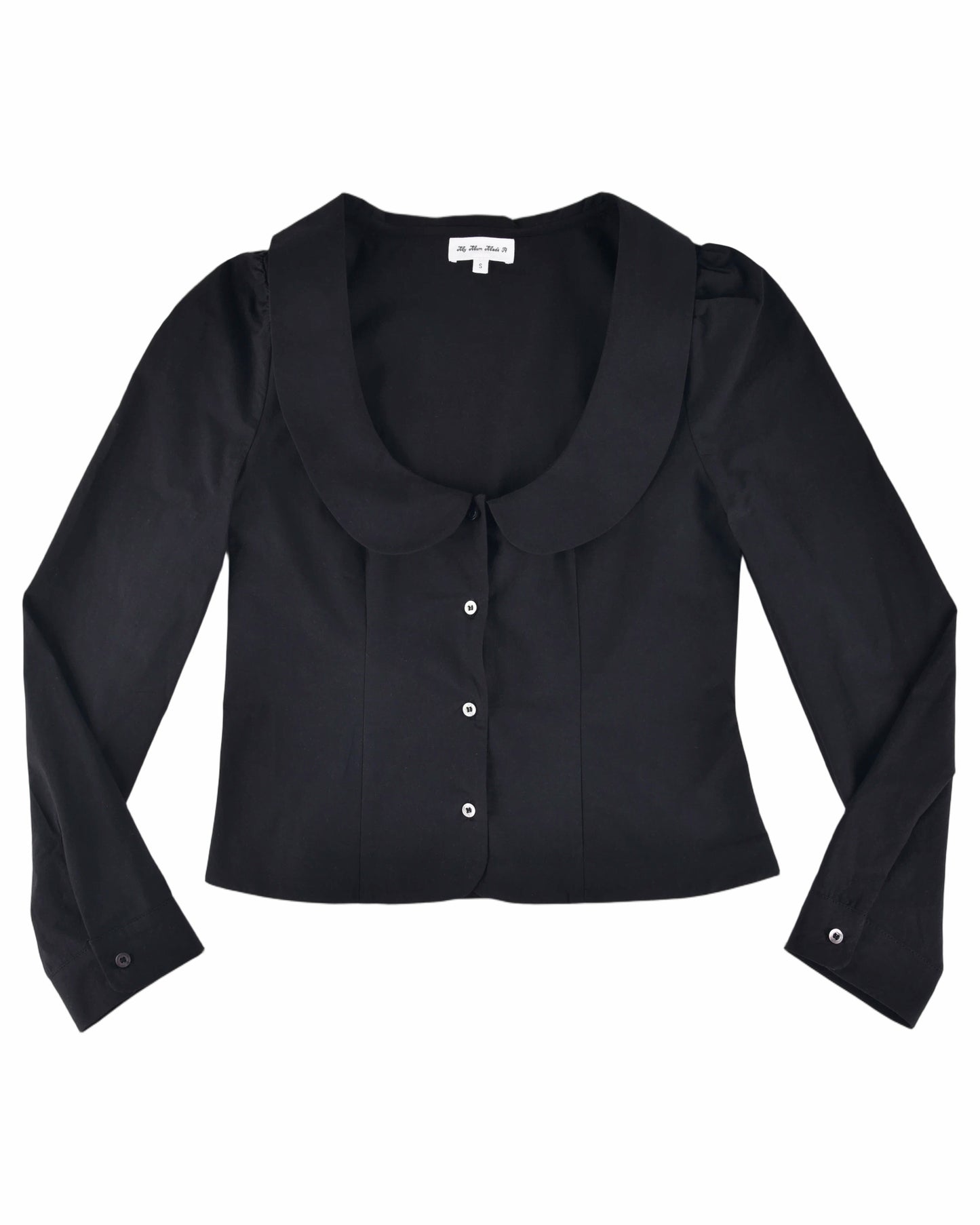 Curved Collar Button Shirt - Black