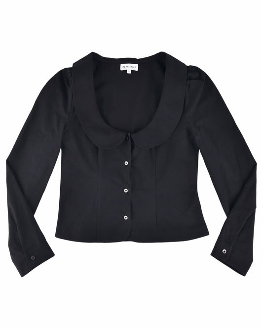 Curved Collar Button Shirt - Black