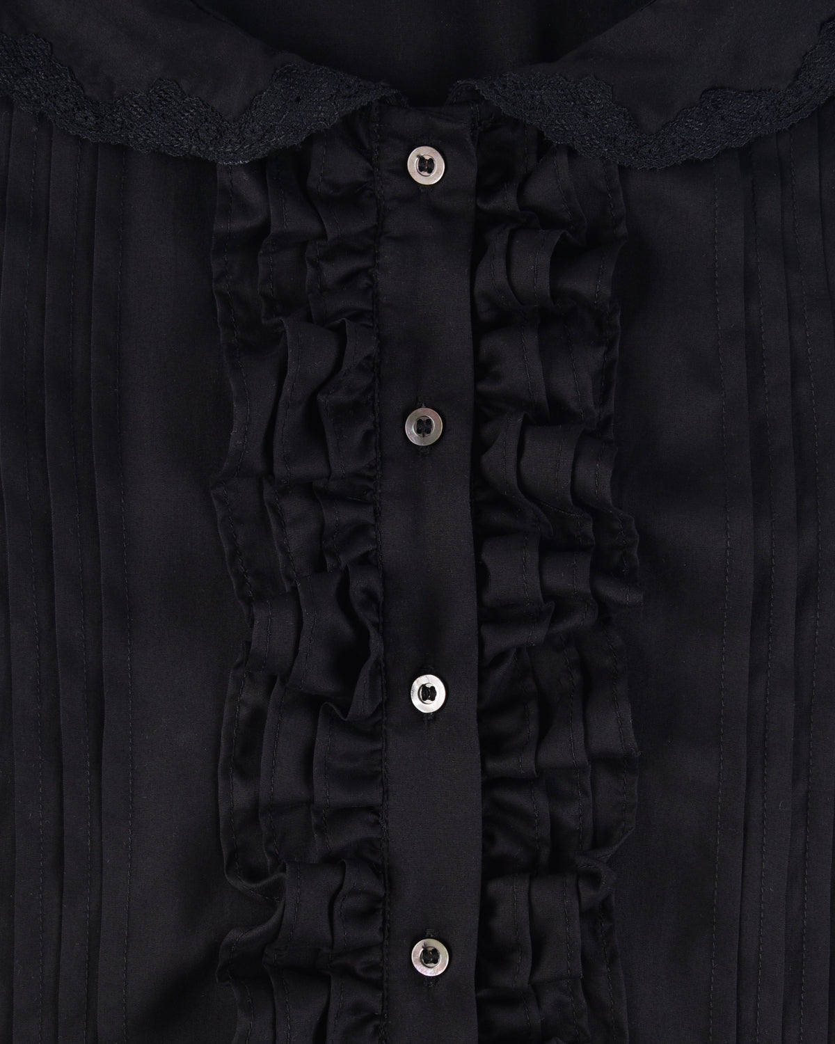 Ruffle Placket Mini Dress - Black