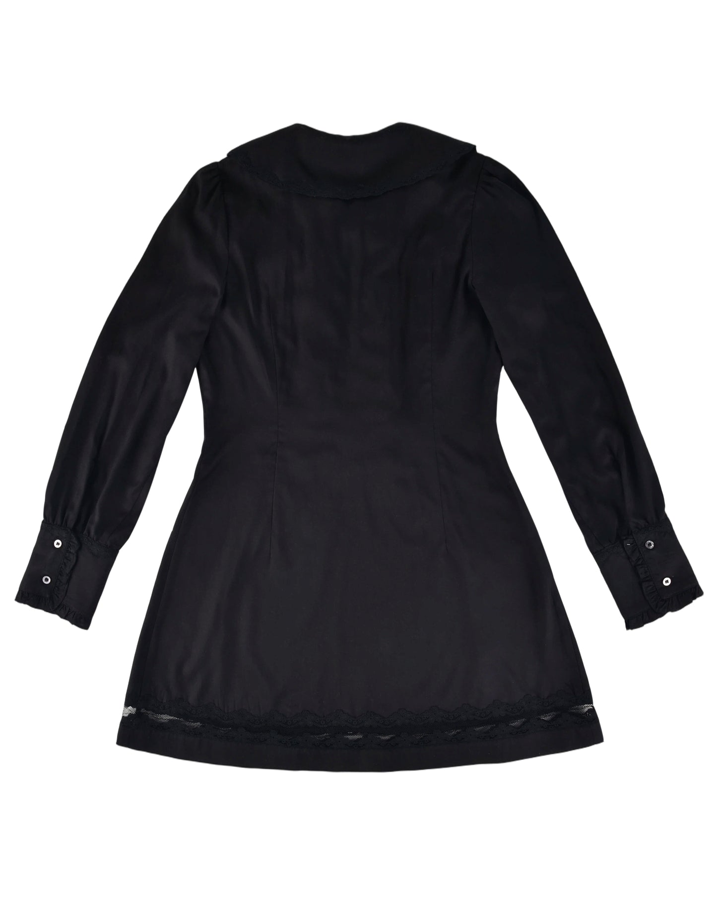 Ruffle Placket Mini Dress - Black
