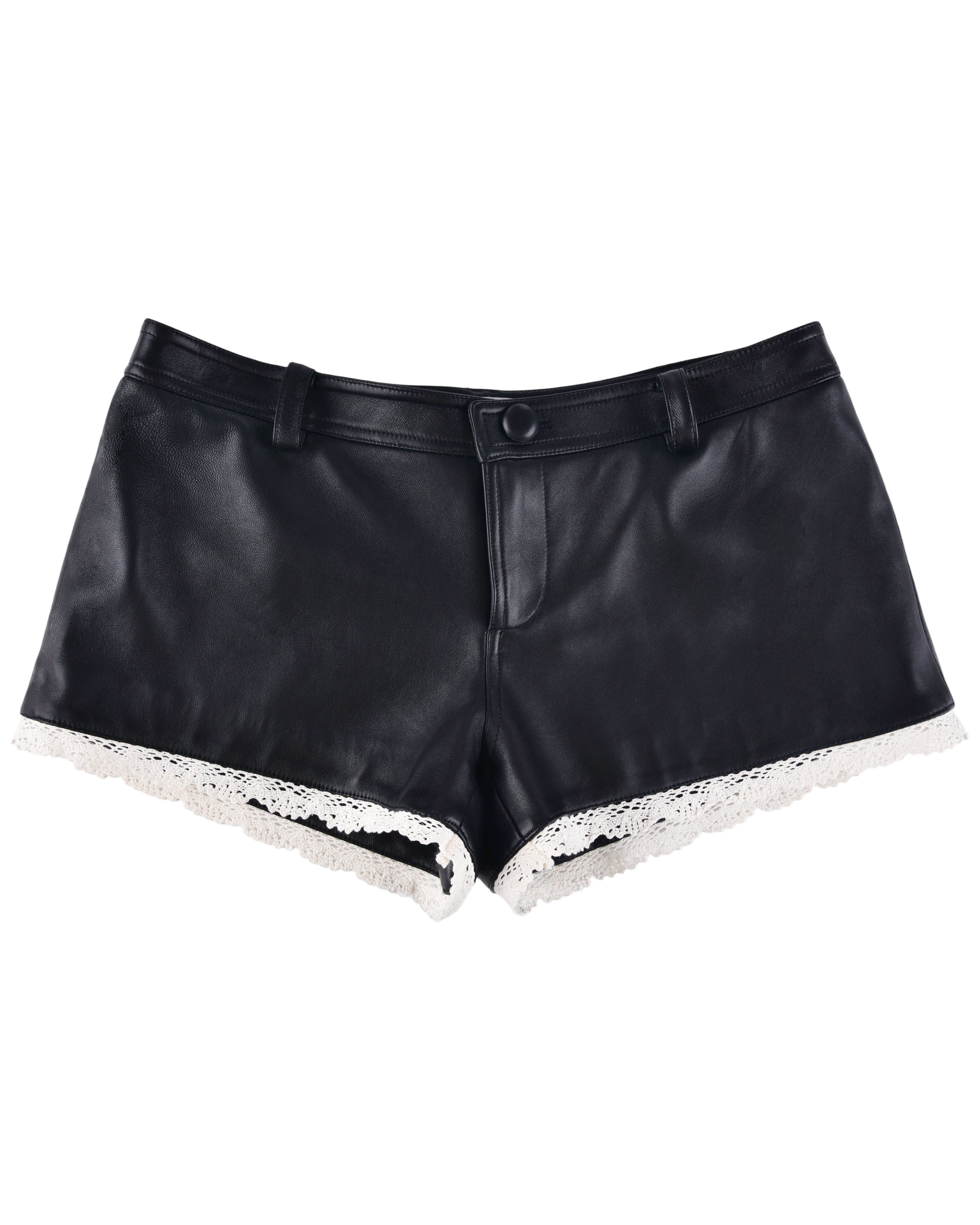 Leather Lace Mini Shorts - Black